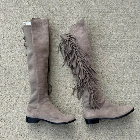 Stuart Weitzman Mane Fringe Suede Boots - Size 7 - Picture 1 of 3